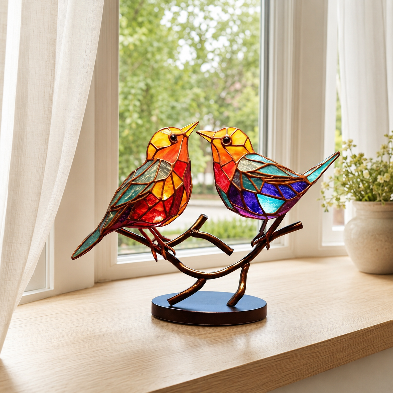 Stained Glass Birds on Branch Desktop Ornaments 🕊️