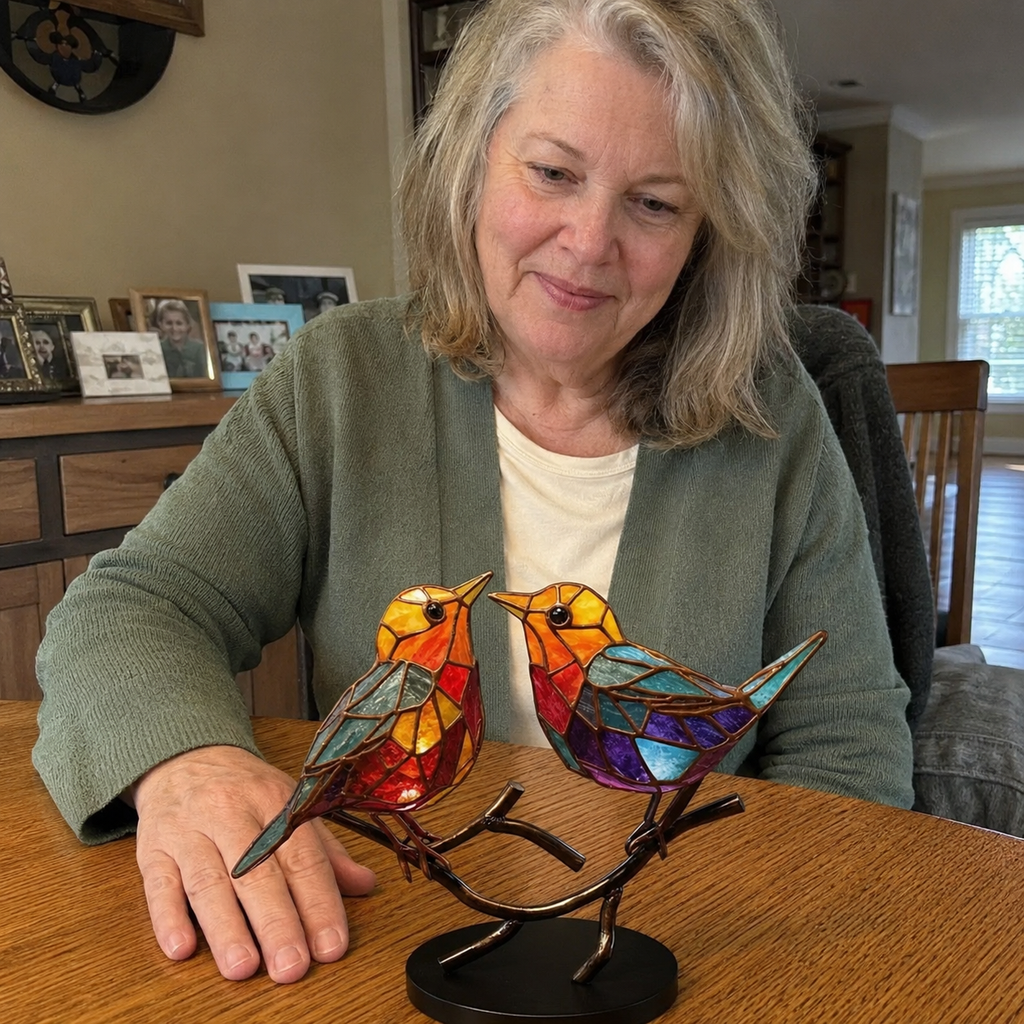 Stained Glass Birds on Branch Desktop Ornaments 🕊️