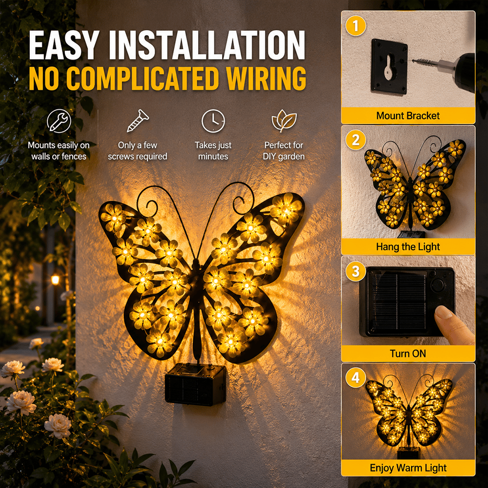Beautiful Solar Metal Butterfly Garden Light