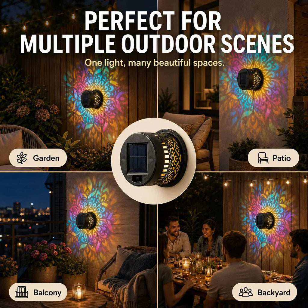 🌀💥Limited Sale - 49% OFF🌞💡Solar Mandala Wall Light Outdoor Garden Fence Projector Lamp Patio Ambient Decor