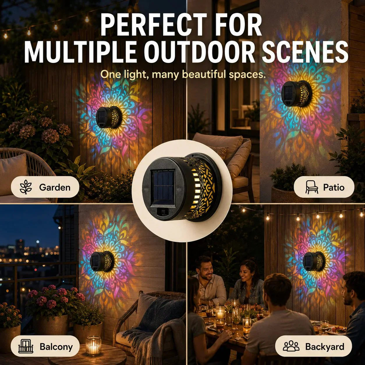 🌀💥Limited Sale - 49% OFF🌞💡Solar Mandala Wall Light Outdoor Garden Fence Projector Lamp Patio Ambient Decor
