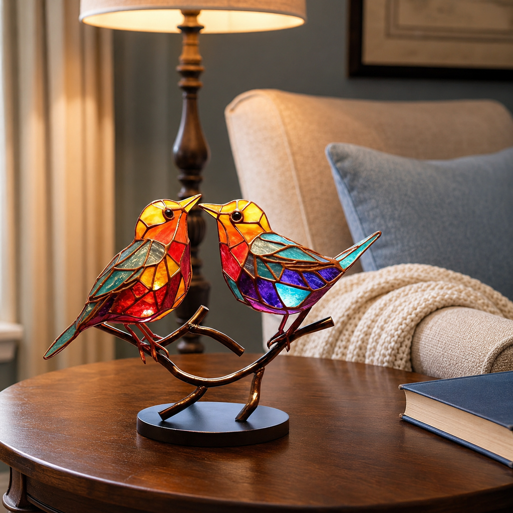 Stained Glass Birds on Branch Desktop Ornaments 🕊️