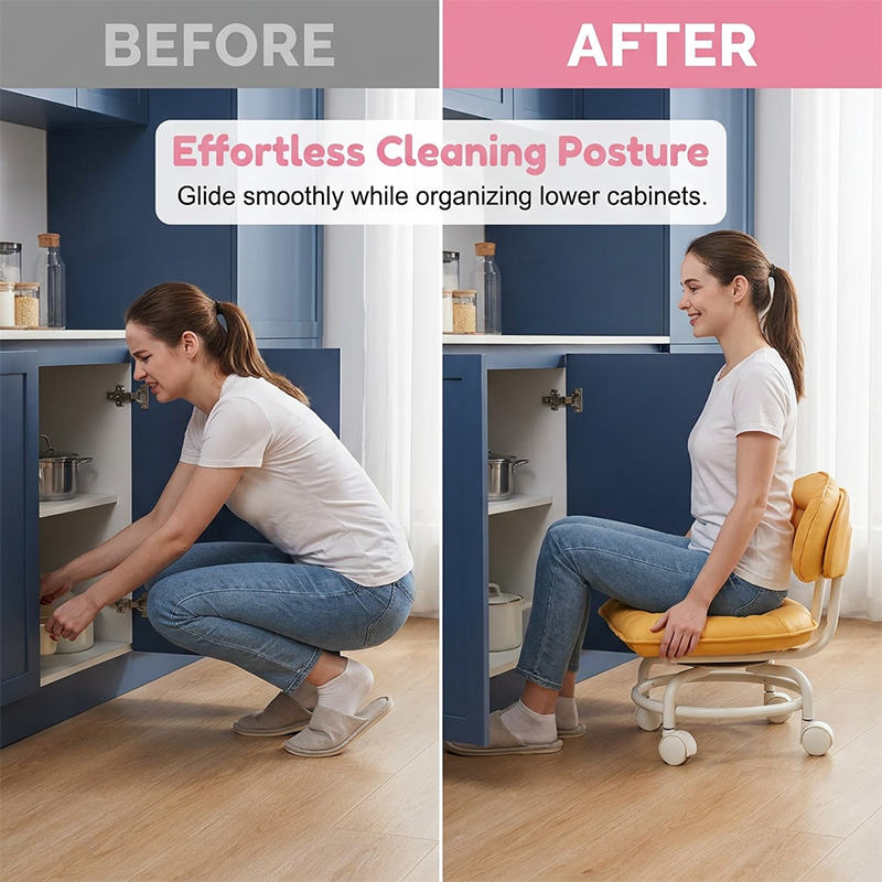 📢49% OFF !! ⏰Rolling Low Stool with Backrest⚙️🪑