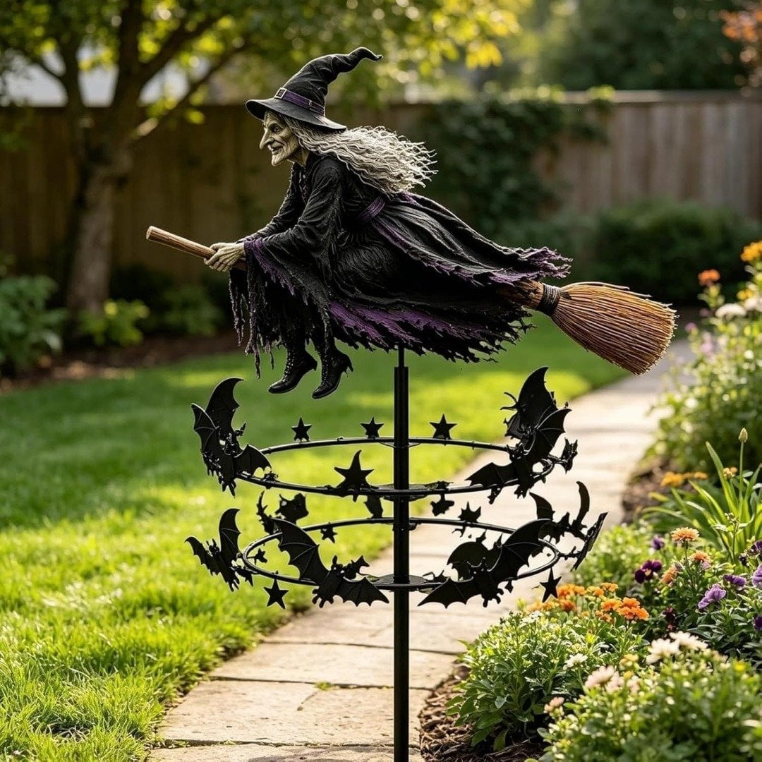 🧙‍♀️ Enchanted Witch Garden Wind Spinner – Where Witches Fly and Bats Dance