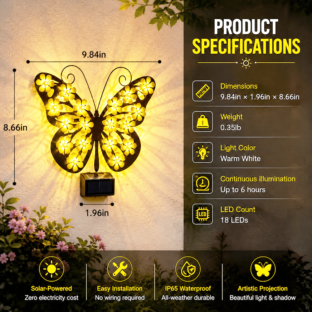 Beautiful Solar Metal Butterfly Garden Light