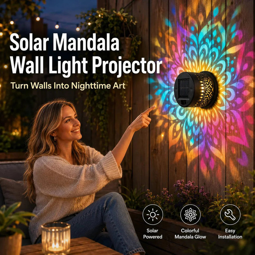 🌀💥Limited Sale - 49% OFF🌞💡Solar Mandala Wall Light Outdoor Garden Fence Projector Lamp Patio Ambient Decor